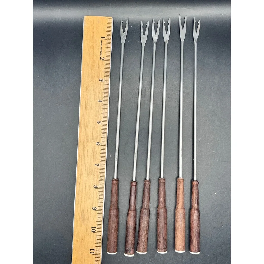 Vtg Set of 2 Fondue Forks Handles Japan Stainless Steel Color Dice Ends 12‎ MCM